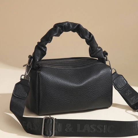 Sac À Main Femme En Cuir PU Motif Litchi Poignée Froncée Large Bandoulière Lettre Sac Bandoulière Versatile