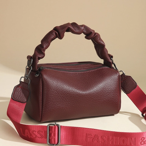 Sac À Main Femme En Cuir PU Motif Litchi Poignée Froncée Large Bandoulière Lettre Sac Bandoulière Versatile