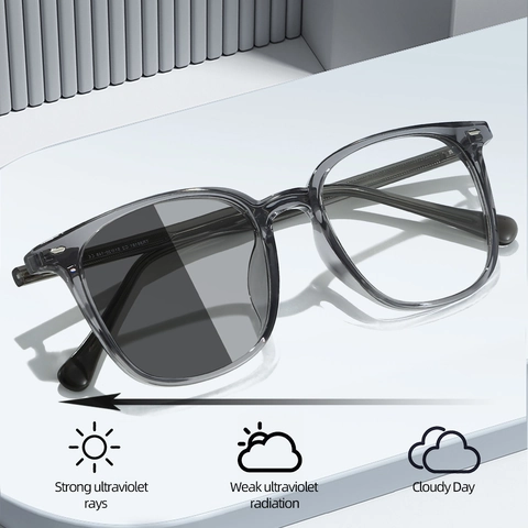 Retro Square Photochromic Sunglasses UV400 Protection PC Frame AC Lens For Men Women