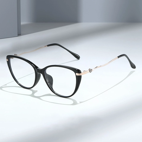 Occhiali Occhio Di Gatto Moda Donna Anti Luce Blu UV400 Retro Leggero Plastica Metallo Aste Ondulate