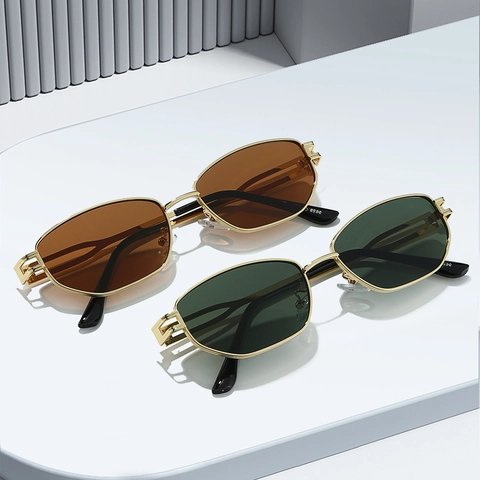 Retro Polygonale Zonnebril Metalen Frame UV400 Bescherming Mode Brillen Voor Mannen Vrouwen Buiten Streetwear Trendy