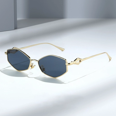 Zeshoekige Polygoon Zonnebril Metalen Frame UV400 Bescherming Geometrische Diamanten Poten Mode Retro Trendy Brillen Unisex