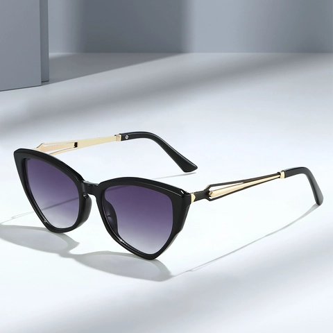 Occhiali Da Sole Cat Eye Retrò UV400 Lenti Sfumate Montatura Grande Moda Con Aste In Metallo Cavo