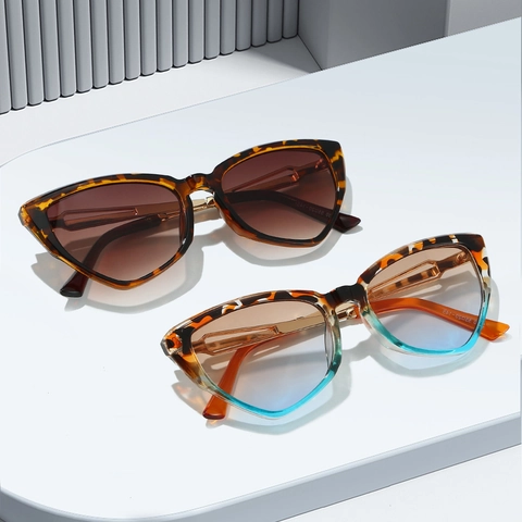 Occhiali Da Sole Cat Eye Retrò UV400 Lenti Sfumate Montatura Grande Moda Con Aste In Metallo Cavo