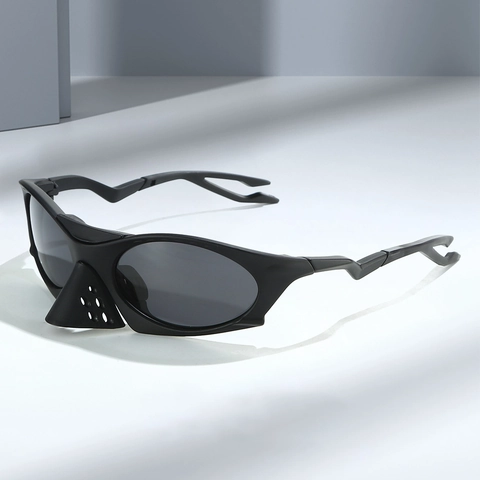 Gafas De Sol Deportivas Futuristas UV400 Ciclismo Con Montura PC Lentes TAC Protector De Nariz Integrado Patillas En Zigzag Gafas De Espejo Para Exterior