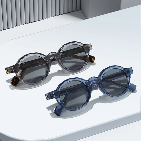Gafas De Sol Redondas Retro Montura TR90 Protección UV400 Borde Ondulado Circular Decoración De Remaches Moda Vintage Para Hombre Mujer
