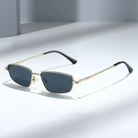 Rectangular Sunglasses Metal Frame UV400 Protection Retro Narrow Square Fashion Eyewear For Men Women Driving