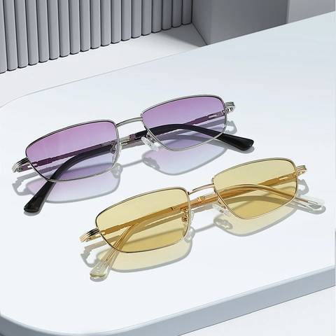 Rectangular Sunglasses Metal Frame UV400 Protection Retro Narrow Square Fashion Eyewear For Men Women Driving