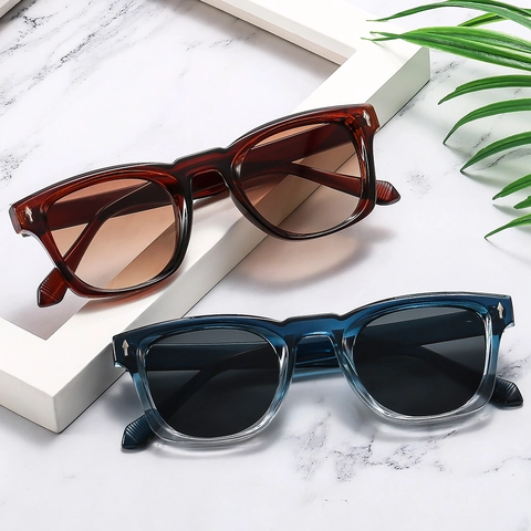 Vintage Square Sunglasses For Men Women UV400 Protection PC Frame Retro Fashion Driving Shades Eyewear Arrow Rivet Decor
