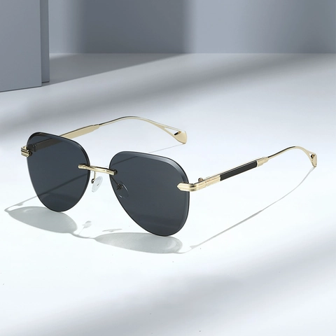 8118 Rimless Cut Edge Aviator Sunglasses Gold Metal Frame UV400 Gradient Lenses Fashion For Men Women Outdoor Driving