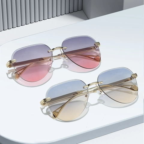 8118 Rimless Cut Edge Aviator Sunglasses Gold Metal Frame UV400 Gradient Lenses Fashion For Men Women Outdoor Driving