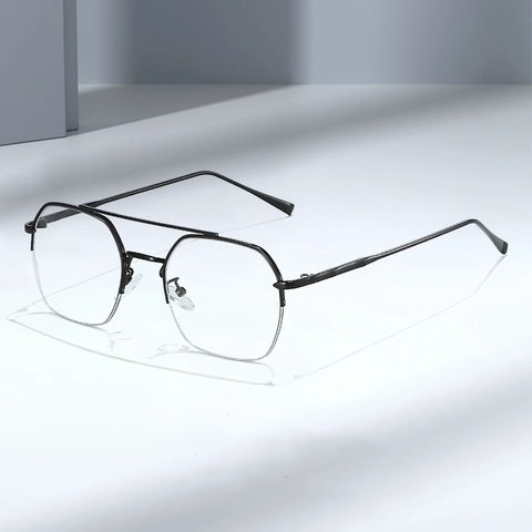 Occhiali Anti Luce Blu Montatura In Metallo Poligono Irregolare Doppio Ponte Lenti Trasparenti Leggero Retro Unisex