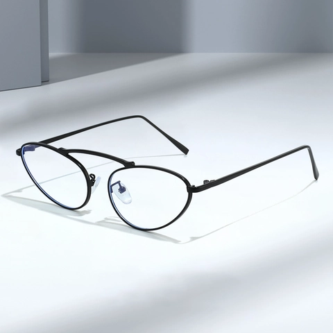 Occhiali Da Vista Fashion Cat Eye Anti Luce Blu Montatura In Metallo Doppio Ponte Retro Per Uomo Donna