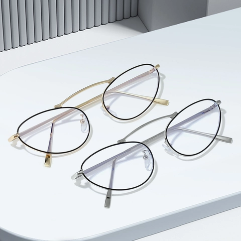 Occhiali Da Vista Fashion Cat Eye Anti Luce Blu Montatura In Metallo Doppio Ponte Retro Per Uomo Donna