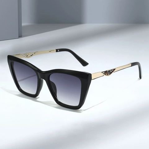 Occhiali Da Sole Cat Eye Montura PC Lenti AC Protezione UV400 Aste Metallo Cavo Grande Montatura Moda Donna