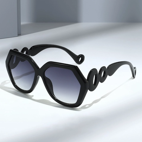 Occhiali Da Sole Esagonali Oversize Alla Moda UV400 Montatura PC Lenti Sfumate Aste Geometriche Cave Donna Uomo