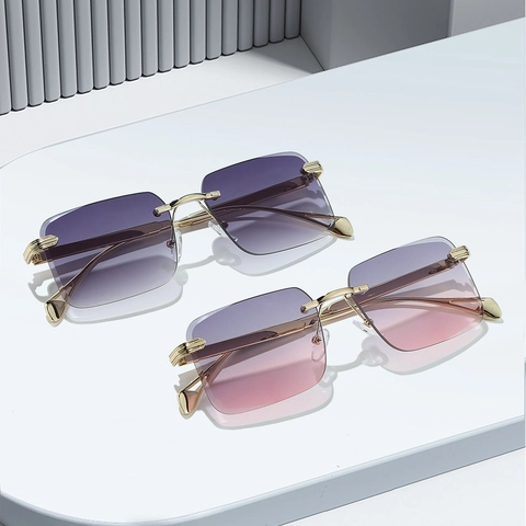 Occhiali Da Sole Rettangolari Senza Montatura Di Moda Lenti Sfumate Aste In Metallo Protezione UV400 Vintage Per Donne E Uomini