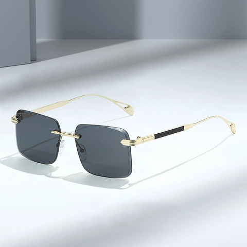 Occhiali Da Sole Rettangolari Senza Montatura Di Moda Lenti Sfumate Aste In Metallo Protezione UV400 Vintage Per Donne E Uomini