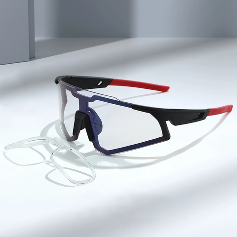 Occhiali Da Sole Sportivi Fotocromatici Montatura PC Protezione UV400 Antivento Ciclismo Con Inserto Per Miopia RX