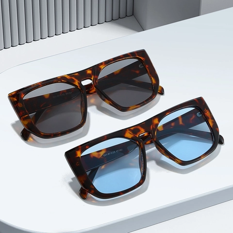 Lunettes De Soleil Carrées Grand Cadre PC AC Lentilles Protection UV400 Rétro Mode Surdimensionnées Unisexe