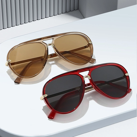 Occhiali Da Sole Aviator Oversize Retro Montatura PC Metallo Protezione UV400 Per Uomini Donne