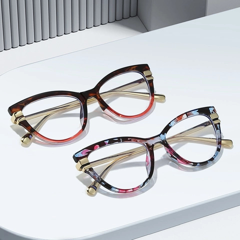 Montatura Occhiali Occhio Di Gatto Moda PC Metallo Anti Luce Blu Ottica Per Donne Stile Elegante Retrò