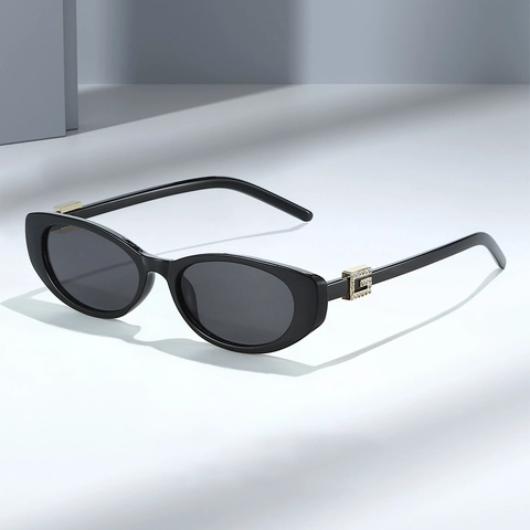 Vintage Ovale Sonnenbrille Retro Cat Eye Kleiner Rahmen UV400 AC Gläser Strass G Buchstabe Dekor Mode Brille