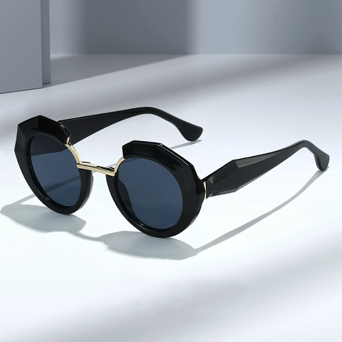 Geometrische Runde Sonnenbrille Für Damen Herren Retro Übergroß PC Rahmen AC Linse UV400 Schutz Mode Vintage Brille