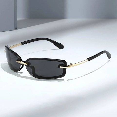Rimless Rectangle Sunglasses Metal Temples PC Lenses UV400 Candy Color Y2K Vintage Retro Trendy Fashion Unisex