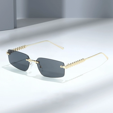 Lunettes De Soleil Rectangulaires Sans Monture Branches À Rivets Protection UV400 Verres Dégradés Mode Pour Hommes Femmes