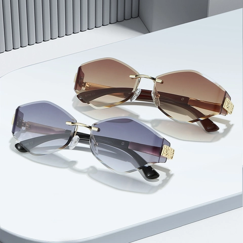 Gafas De Sol Geométricas Sin Montura Marco De Metal Protección UV400 Lentes Graduadas Moda Irregular Para Hombres Mujeres