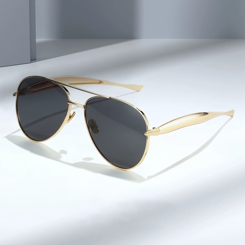 Lunettes De Soleil Aviateur Monture Métallique Rétro Double Pont Protection UV400 Lunettes Tendances Unisexe