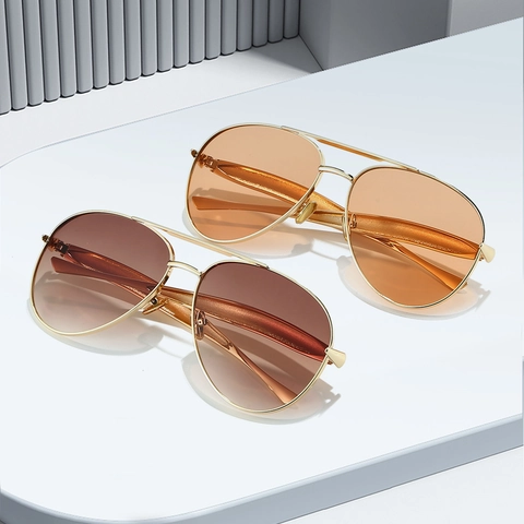 Lunettes De Soleil Aviateur Monture Métallique Rétro Double Pont Protection UV400 Lunettes Tendances Unisexe