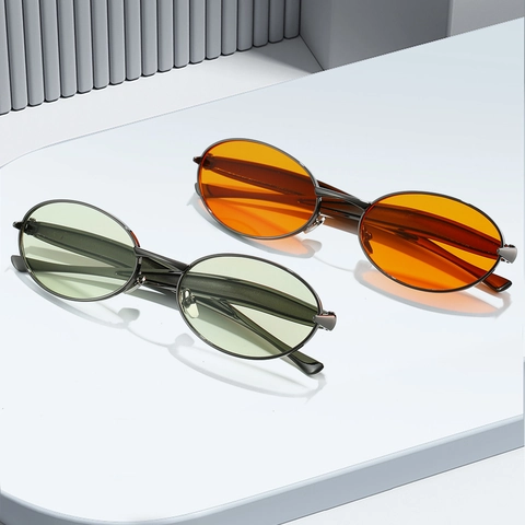 Gafas De Sol Ovaladas Vintage Montura De Metal Protección UV400 Montura Pequeña Retro Para Hombres Mujeres Accesorio Moda