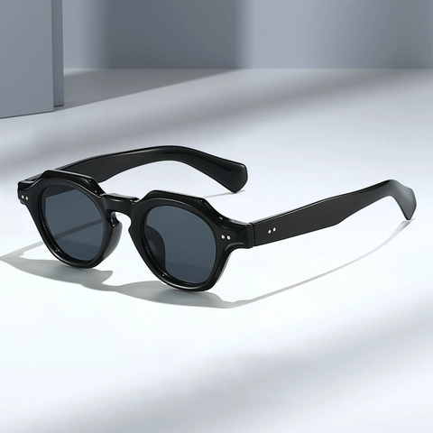 Gafas De Sol Redondas Retro Montura PC Gruesa Lentes AC Protección UV400 Decoración Remaches Moda Hombre Mujer