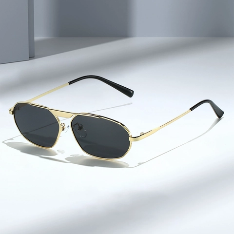 Gafas De Sol De Polígono Irregular Montura De Metal Protección UV400 Retro Doble Puente Para Playa Y Viajes Al Aire Libre