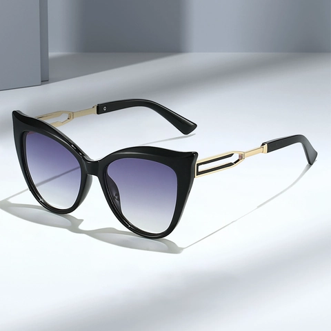 Lunettes De Soleil Cat Eye Pour Femmes Monture PC Branches Métalliques Évidées Protection UV Dégradée Polarisées Tendance