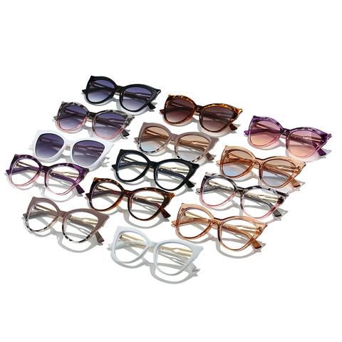Lunettes De Soleil Cat Eye Pour Femmes Monture PC Branches Métalliques Évidées Protection UV Dégradée Polarisées Tendance