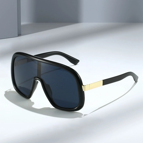 Fashion Oversized Shield Sunglasses One-piece Lens UV400 Protection Windproof PC Frame Metal Trim Trendy Eyewear Unisex