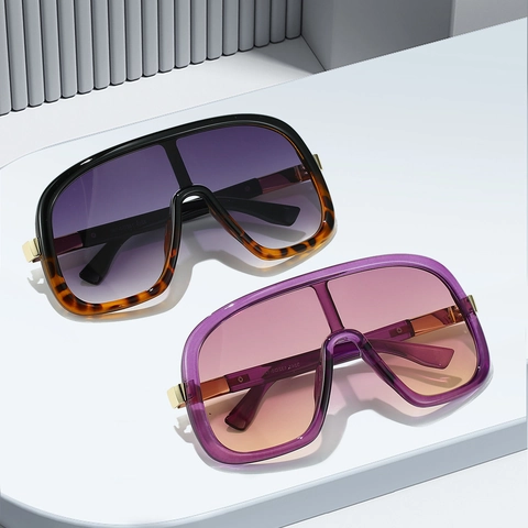 Fashion Oversized Shield Sunglasses One-piece Lens UV400 Protection Windproof PC Frame Metal Trim Trendy Eyewear Unisex