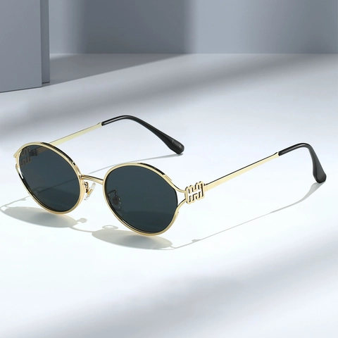 Occhiali Da Sole Rotondi Vintage Donna Montura In Metallo Protezione UV400 Cerniera Geometrica Cava Retrò