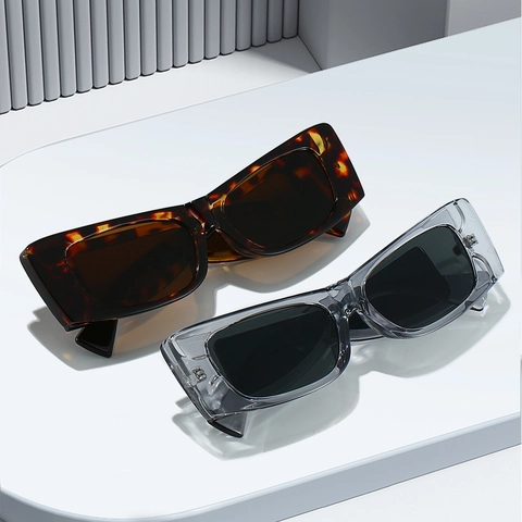 Rectangle Sunglasses Retro Small Square Frame UV400 Protection Trendy Streetwear Plastic Geometric Hollow Temple Unisex
