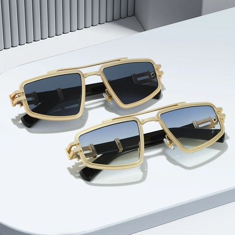 Lunettes De Soleil Retro Punk Monture Cuivre Verre PC UV400 Double Pont Design Creux Géométrique Pour Hommes Femmes Luxe Mode