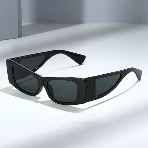 Rectangle Sunglasses Retro Small Square Frame UV400 Protection Trendy Streetwear Plastic Geometric Hollow Temple Unisex