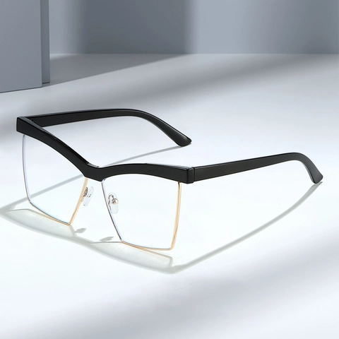 Cat Eye Square Eyeglasses Anti Blue Light PC Metal Half Frame Vintage Retro Oversized Clear Lens Non Prescription Women
