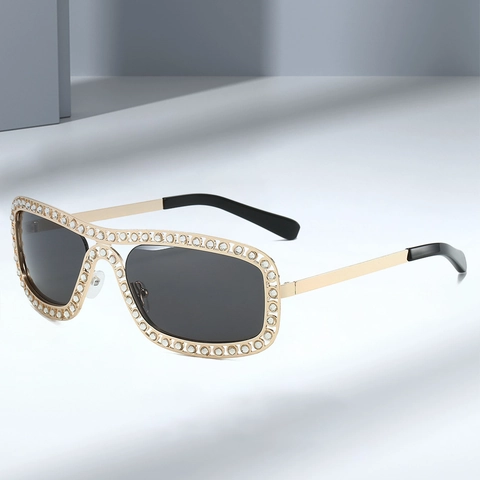 Sunglasses Metal Rhinestone Oversized Oval UV400 Protection Party Vacation Luxury Vintage Fashion Women Accessory
