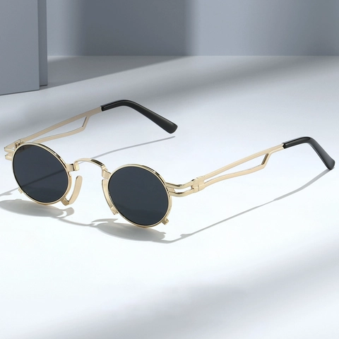 Steampunk Round Sunglasses Metal Frame UV400 Protection Retro Small Oval Eyewear For Outdoor Party Fashion Unisex