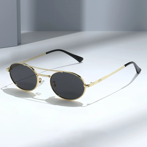 Vintage Oval Sunglasses Metal Frame Double Bridge Small Retro Trendy UV400 Protection Eyewear For Men Women
