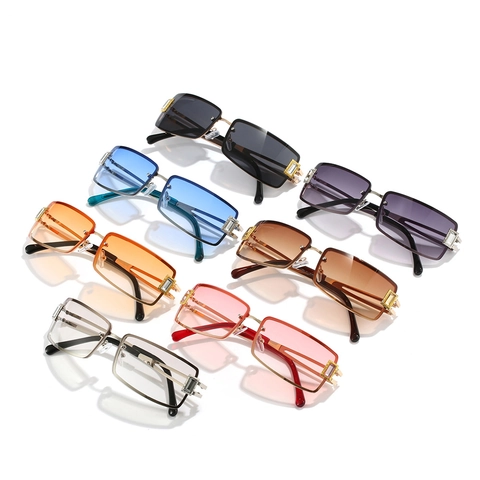 Rechthoekige Randloze Zonnebril Voor Dames Y2K Retro Metalen Frame Gradiënt Lens UV400 Strass Decor Mode