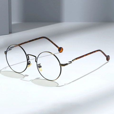 Occhiali Tondi Montatura In Metallo Blocco Luce Blu Retro Letterario Montatura Ottica Leggera Per Donne